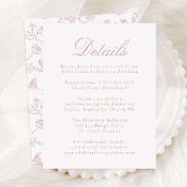 Tarjeta De Recepción Elegante Rosa Chinoiserie Boda Floral Detalles