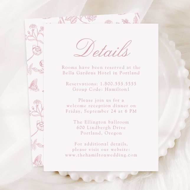 Tarjeta De Recepción Elegante Rosa Chinoiserie Boda Floral Detalles (Subido por el creador)