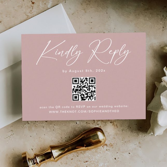 Tarjeta De Recepción Elegante Rosa de boda con polvo Código Qr RSVP (Subido por el creador)