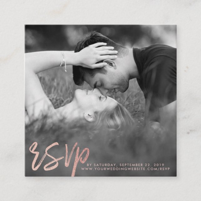 Tarjeta De Recepción Elegante Rosa de guión de Relieve metalizado dorad (Anverso)