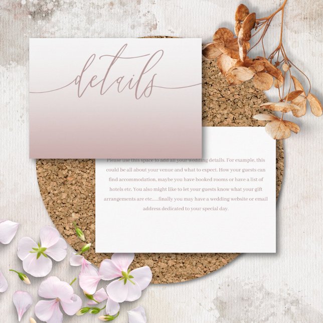 Tarjeta De Recepción Elegante Rosa de oro y caligrafía Boda Detalles (Subido por el creador)