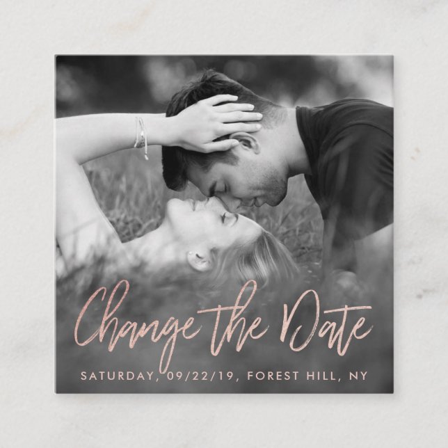 Tarjeta De Recepción Elegante Rosa de Relieve metalizado Script Foto Ca (Anverso)