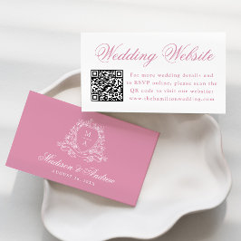 Tarjeta De Recepción Elegante Rosa Escudo de cuarzo Boda sitio web códi