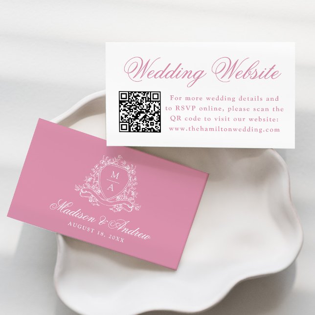 Tarjeta De Recepción Elegante Rosa Escudo de cuarzo Boda sitio web códi (Subido por el creador)