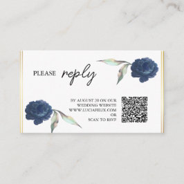 Tarjeta De Recepción Elegante Rosa floral azul de la marina RSVP