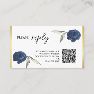 Tarjeta De Recepción Elegante Rosa floral azul de la marina RSVP