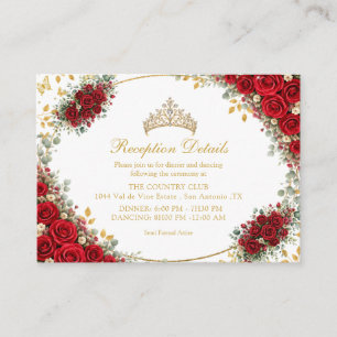 Tarjeta De Recepción Elegante Rosa Roja Mariposas Doradas Quinceañera