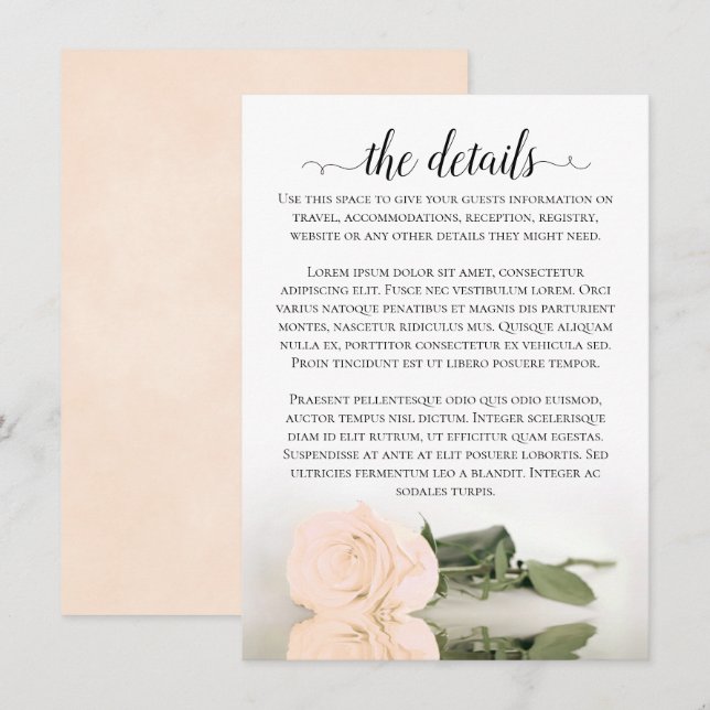 Tarjeta De Recepción Elegante Rosa romántico Boda Peach (Anverso / Reverso)
