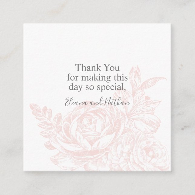 Tarjeta De Recepción Elegante rosa suave blanco floral boda agradecimie (Anverso)