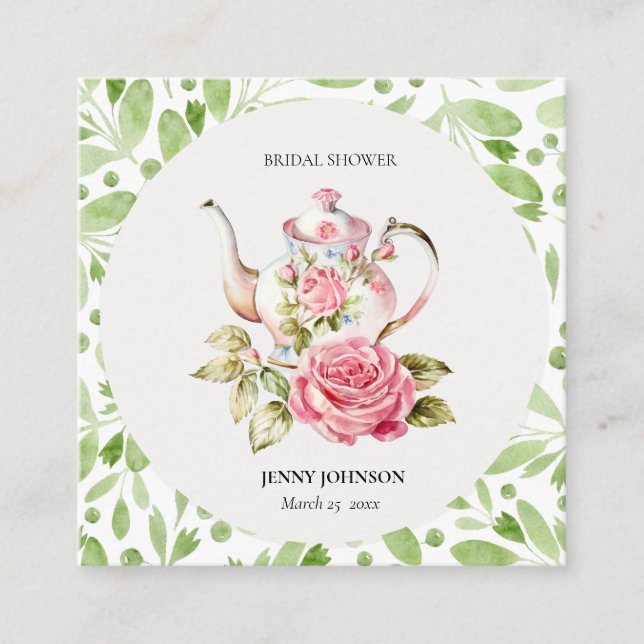 Tarjeta De Recepción Elegante Rosa Verde Floral Flores Ducha de Novia (Anverso)