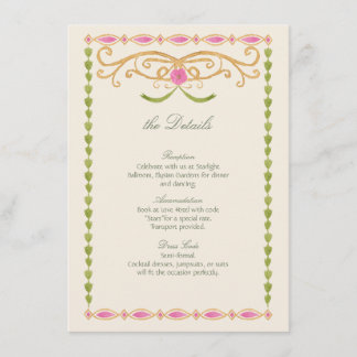 Tarjeta De Recepción Elegante rosa verde y dorado acuarela dibujada a m