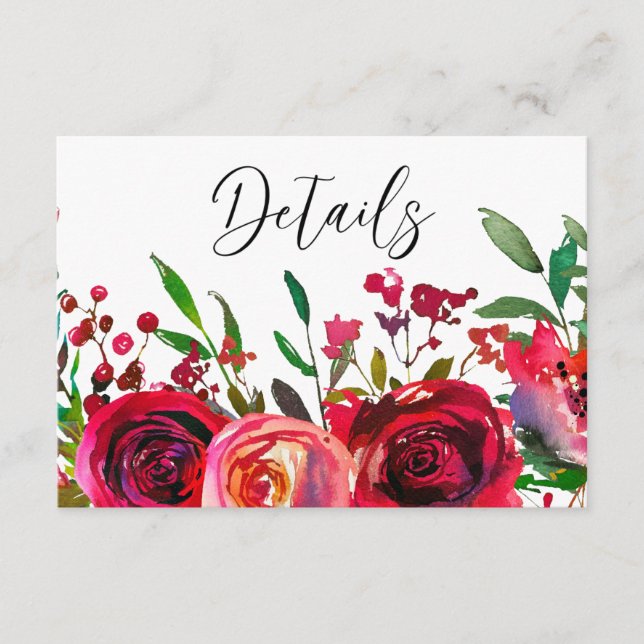 Tarjeta De Recepción Elegante Roses Roses Roses Borgoña Bodas Detalles (Anverso)