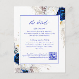 Tarjeta De Recepción Elegante Royal Blue Flowers Detalles del código QR