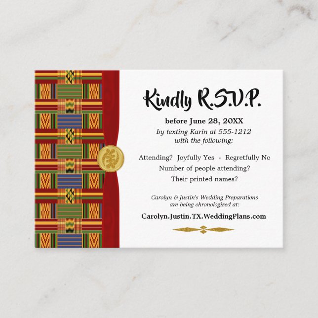Tarjeta De Recepción Elegante RSVP African Plaid Kente K84 Style 2 (Anverso)
