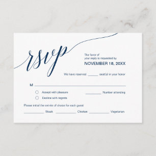 Tarjeta De Recepción Elegante RSVP Classic, fuente azul marina, respond
