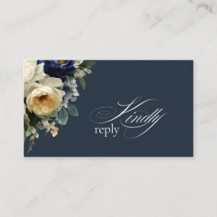 Tarjeta De Recepción Elegante RSVP de Boda con Peonías Florales Azul Ma