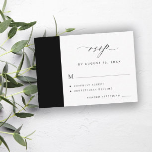 Tarjeta De Recepción Elegante RSVP de boda simple en blanco y negro