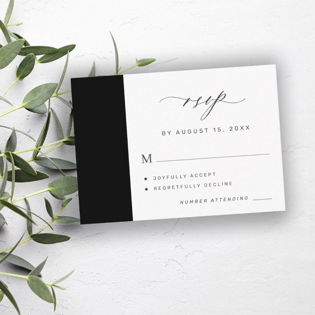 Tarjeta De Recepción Elegante RSVP de boda simple en blanco y negro (Subido por el creador)