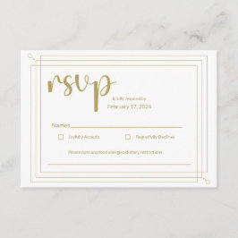 Tarjeta De Recepción Elegante RSVP de Oro y Boda Blanca
