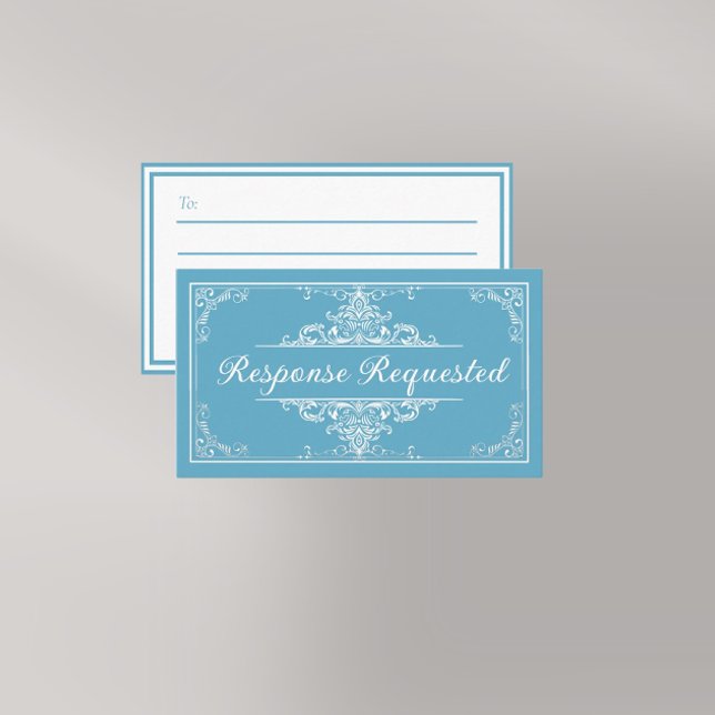 Tarjeta De Recepción Elegante RSVP - Mariposa azul claro Quinceañera (Elegant Light Blue Quinceañera)