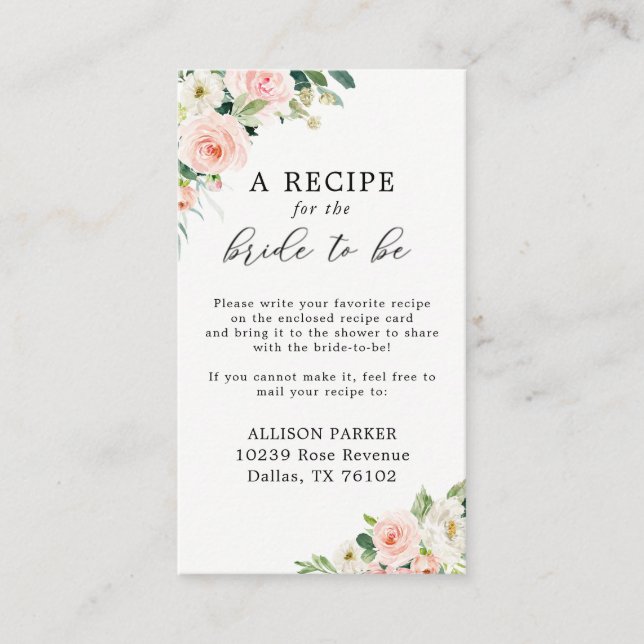 Tarjeta De Recepción Elegante Rubor Bridal Shower Recipe Card (Anverso)