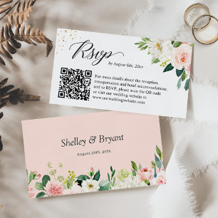 Tarjeta De Recepción Elegante Rubor Floral Boda sitio web RSVP Código Q