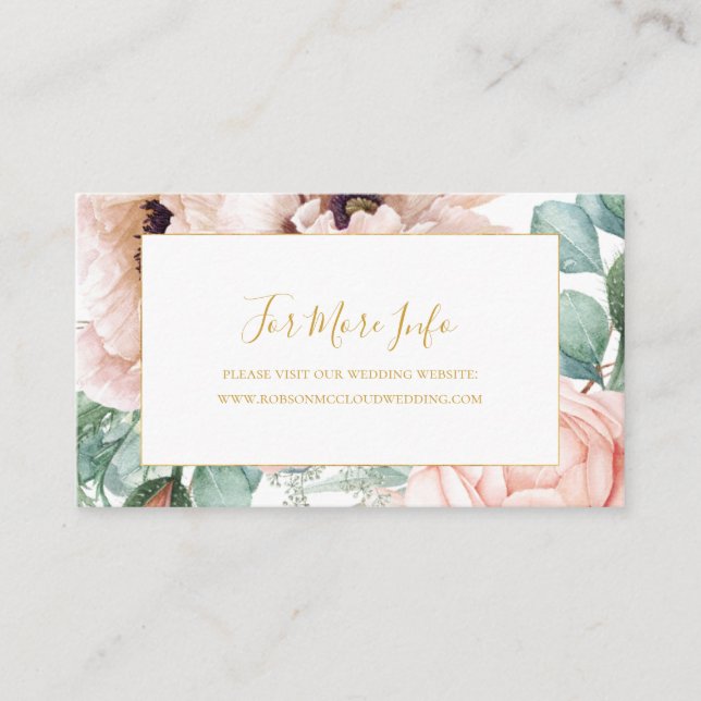 Tarjeta De Recepción Elegante Rubor Floral Garden | BODA (Anverso)