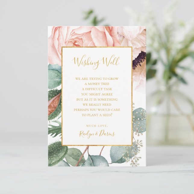 Tarjeta De Recepción Elegante Rubor Floral Garden | Boda Deseando Bien (Anverso de pie)