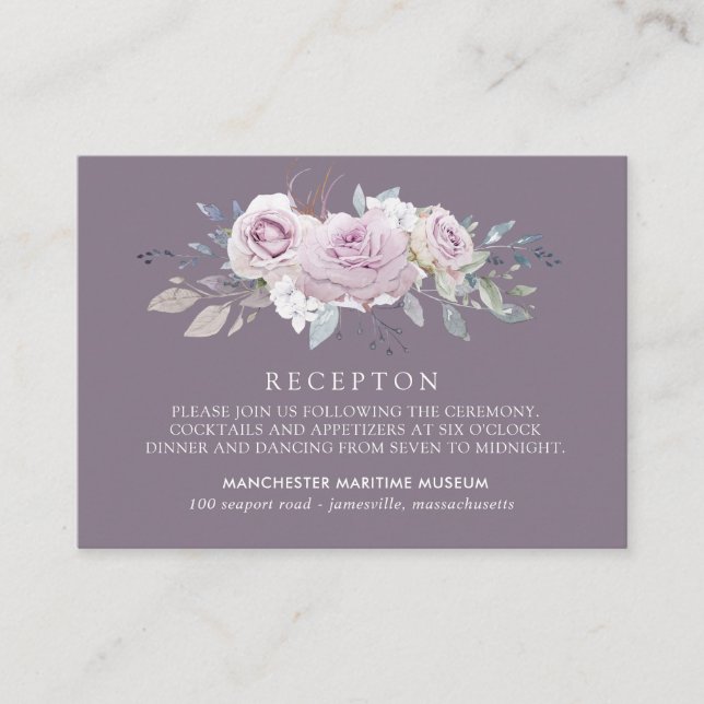 Tarjeta De Recepción Elegante Rubor Purple Floral Wedding (Anverso)