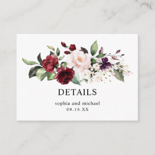 Tarjeta De Recepción Elegante Rubor Wine Floral Boda Detalles Enclosur