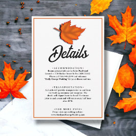 Tarjeta De Recepción Elegante Rustic Autumn Leaves Fall Wedding Detalle