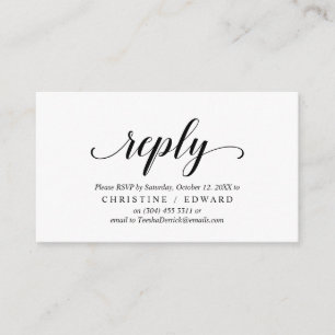 Tarjeta De Recepción Elegante Rustic, Black Script, RSVP responde, Resp