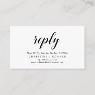 Tarjeta De Recepción Elegante Rustic, Black Script, RSVP responde, Resp