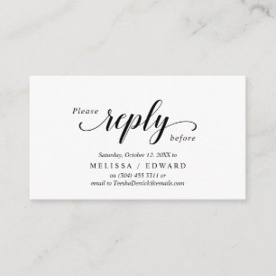 Tarjeta De Recepción Elegante Rustic, Black Script, RSVP responde, Resp