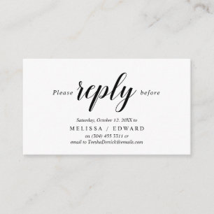 Tarjeta De Recepción Elegante Rustic, Black Script, RSVP responde, Resp