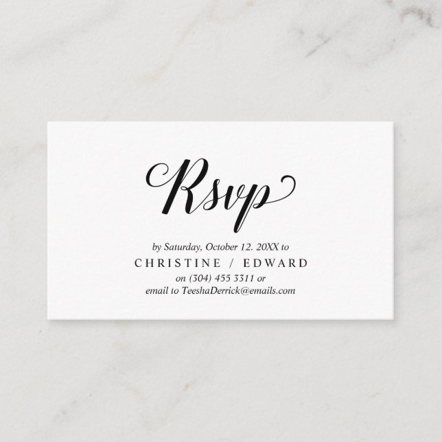 Tarjeta De Recepción Elegante Rustic, Black Script, RSVP responden (Anverso)