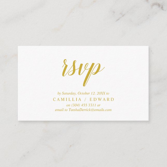 Tarjeta De Recepción Elegante Rustic, Gold Script, RSVP responder (Anverso)