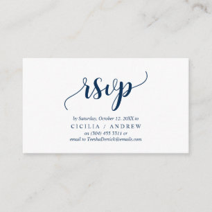 Tarjeta De Recepción Elegante Rustic Navy Blue, Wedding RSVP, responder