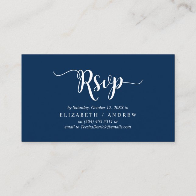 Tarjeta De Recepción Elegante Rustic Navy Blue, Wedding RSVP, responder (Anverso)