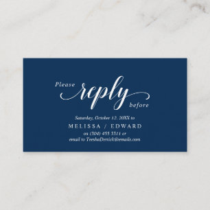 Tarjeta De Recepción Elegante Rústico, Azul marino, RSVP responden, Res