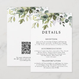 Tarjeta De Recepción Elegante Rústico Código QR Hojas de Eucalipto Boda