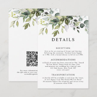 Tarjeta De Recepción Elegante Rústico Código QR Hojas de Eucalipto Boda
