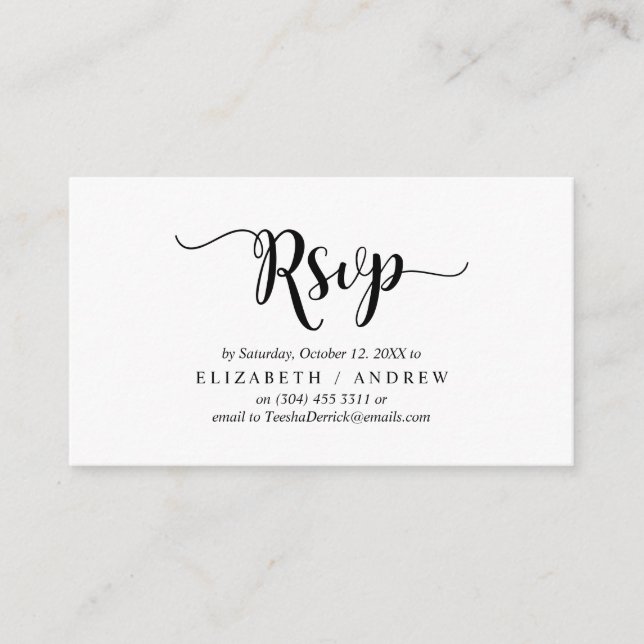 Tarjeta De Recepción Elegante Rústico Negro, Boda RSVP, responder (Anverso)