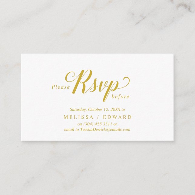 Tarjeta De Recepción Elegante Rústico, Oro Amarillo, RSVP responde, Res (Anverso)