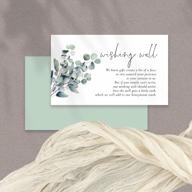 Tarjeta De Recepción Elegante Sage Eucalyptus Boda Desear Bien (Front and back view)