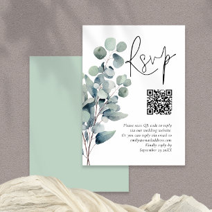 Tarjeta De Recepción Elegante Sage Eucalyptus QR Boda de código RSVP