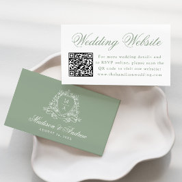 Tarjeta De Recepción Elegante Sage Floral Escudo Boda Web Código QR