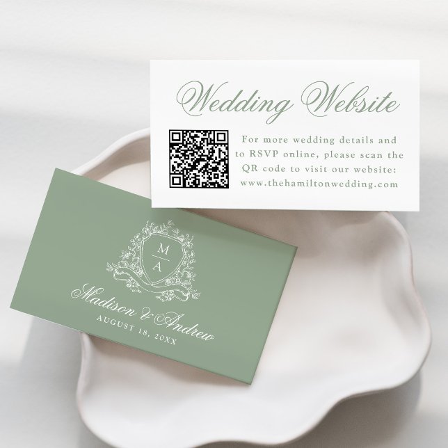 Tarjeta De Recepción Elegante Sage Floral Escudo Boda Web Código QR (Subido por el creador)