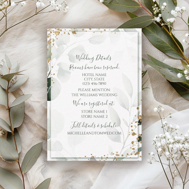 Tarjeta De Recepción Elegante Sage Gold Watercolor Eucalyptus Greenerat (Subido por el creador)