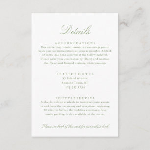 Tarjeta De Recepción Elegante Sage Green Boda Detalles del Hotel Info Q